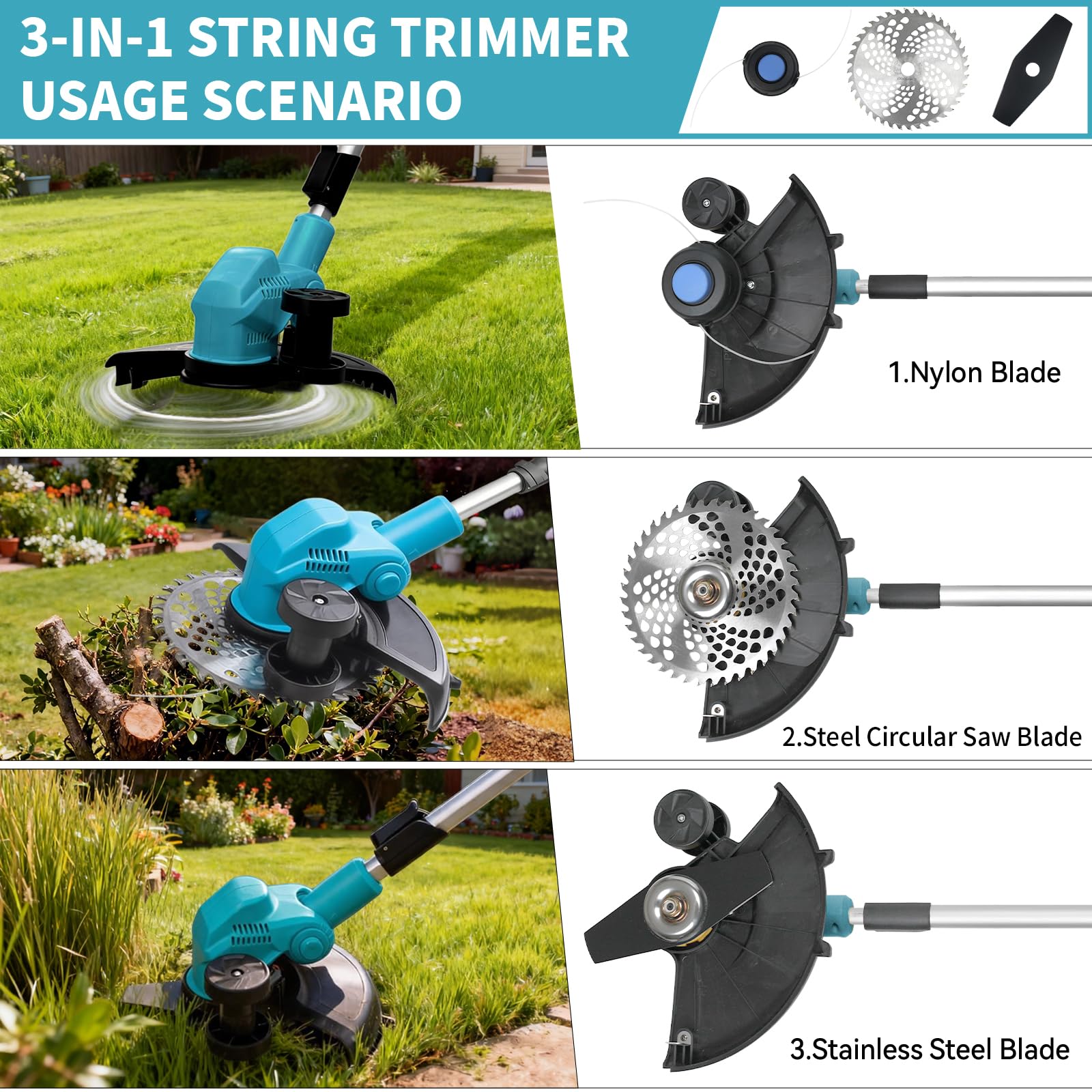 Yudara edger wheel and 90-degree head for precise curb and bed edging