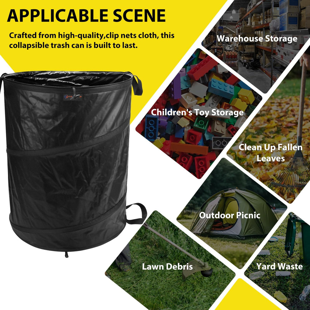 YUDI & GARDEN bin in a backyard garden setting showing practical yard cleanup use