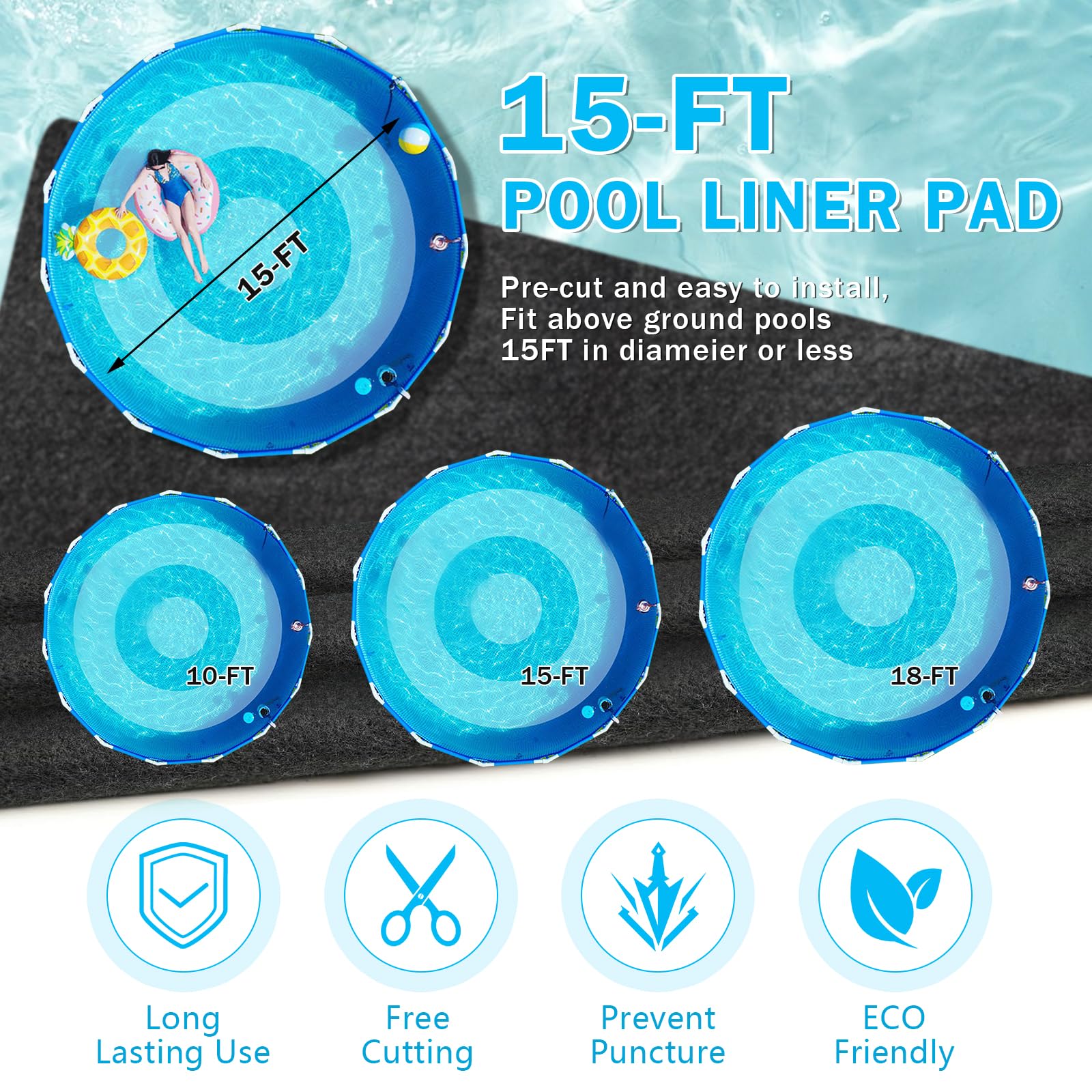 Yudlto pad laid inside pool demonstrating liner protection