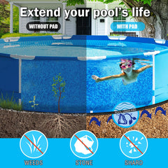 Yudlto pad placed under above ground pool providing protective cushion