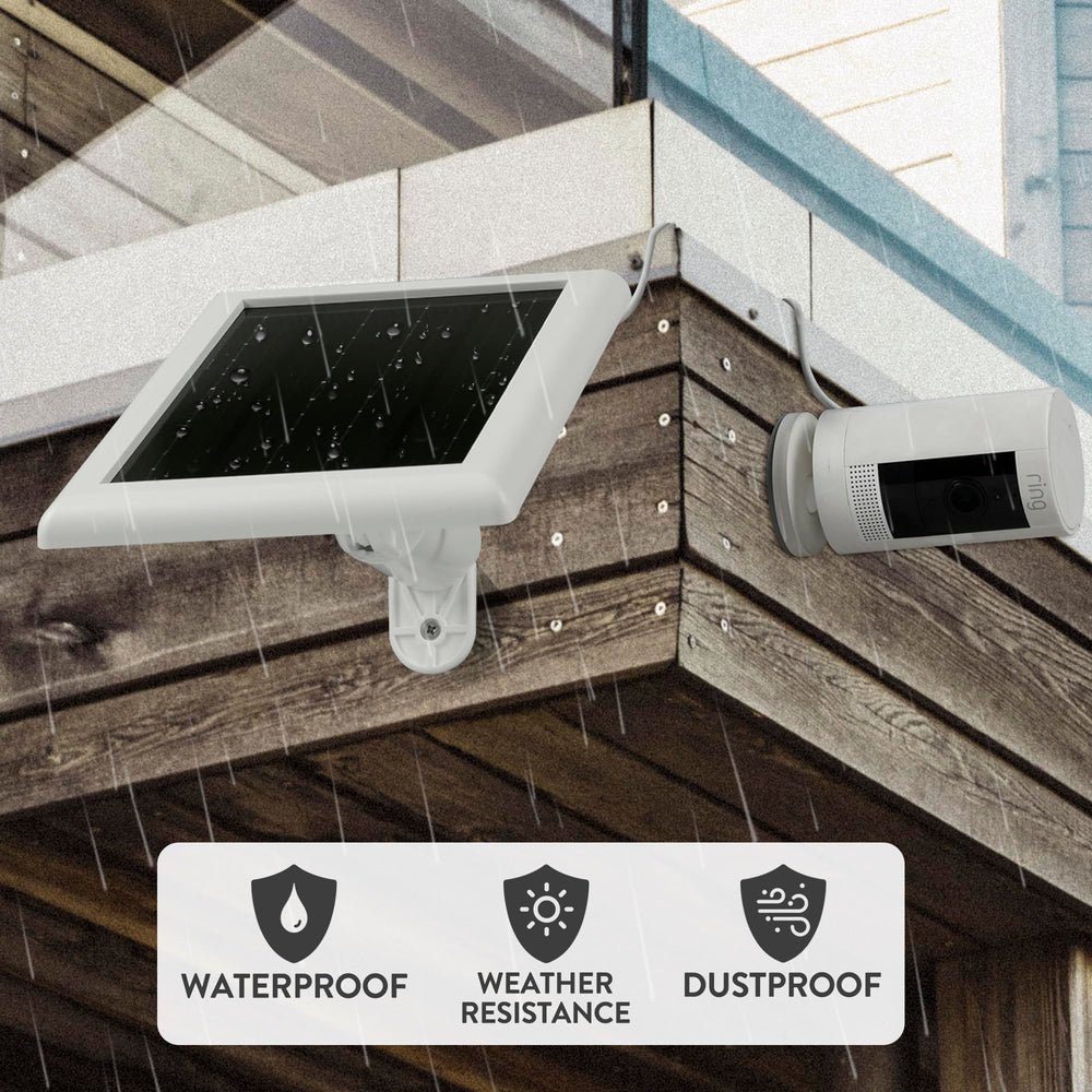 YUELAN panel connected to Ring camera delivering continuous charge and peace of mind