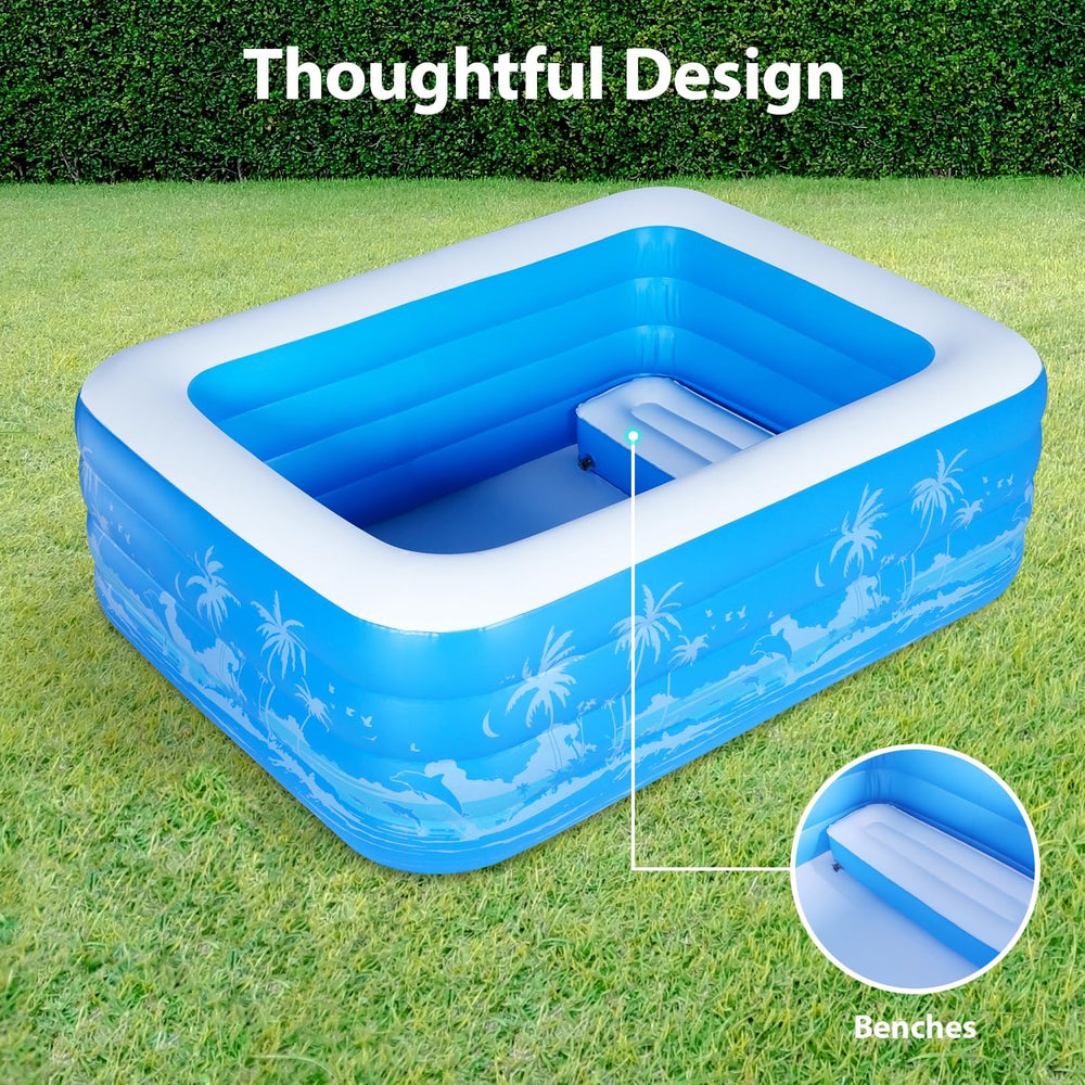 YUEPOOL close-up of inflatable bench seats highlighting comfort and easy supervision benefit