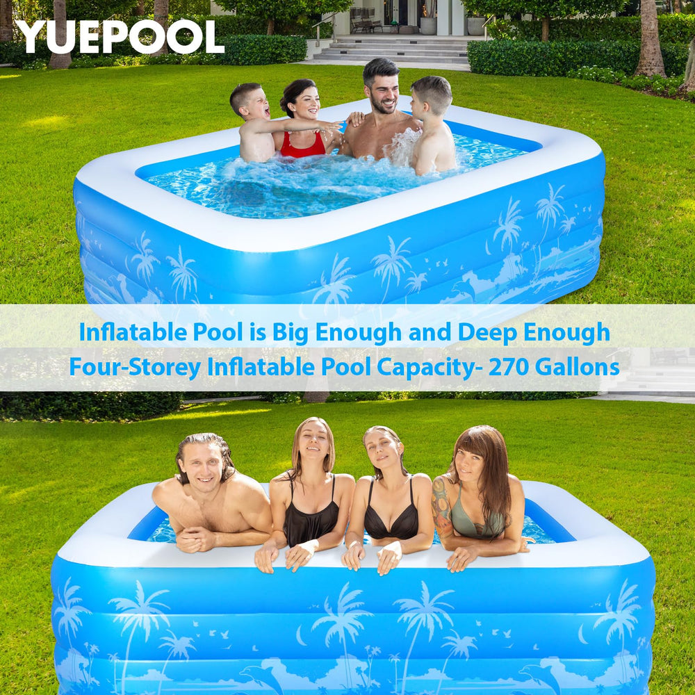 YUEPOOL pool next to adult for scale illustrating generous size and family fit benefit