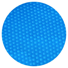 YUEWO blue solar cover front view showing full round blanket protecting pool