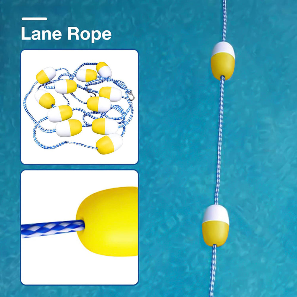 YUEWO float line installed across an inground pool showing clear lane separation benefit
