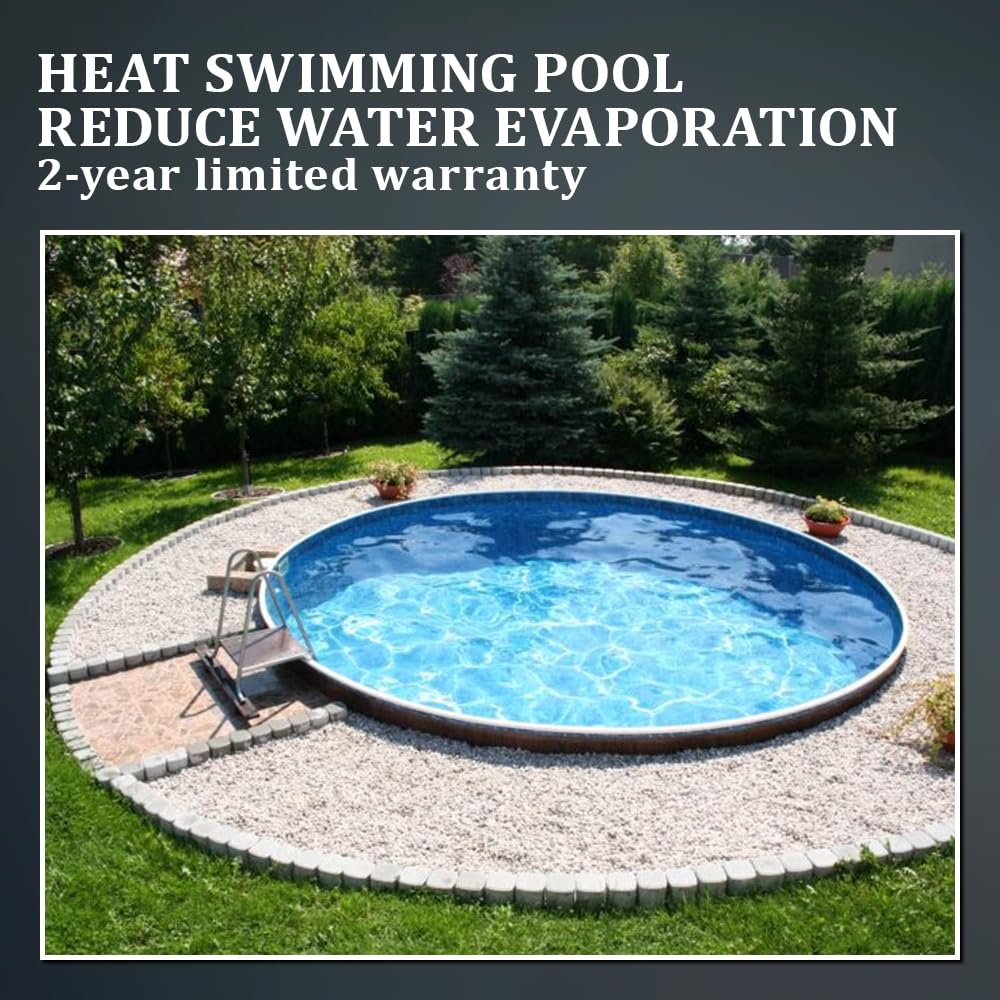 YUEWO cover on backyard pool illustrating season extension and evaporation savings