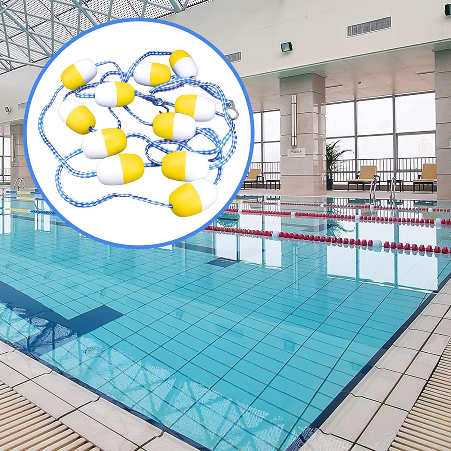 YUEWO lifestyle image of coach using the float line to organize swim lessons and improve safety