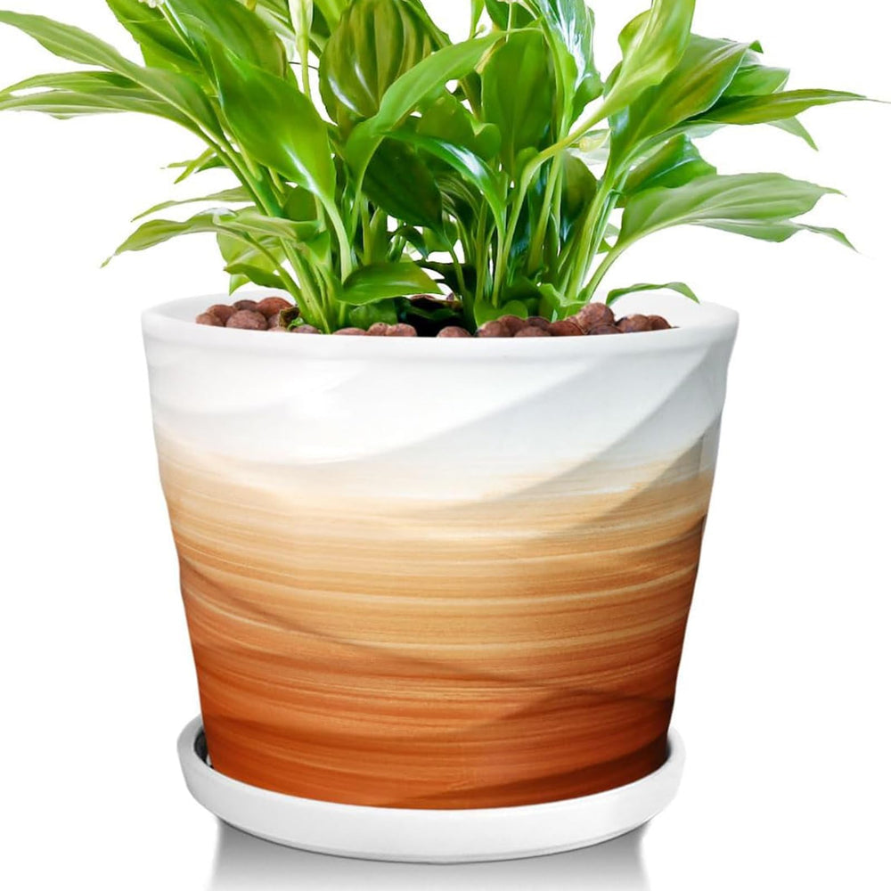 YUFDA front view of khaki and white planter showing modern style and stability