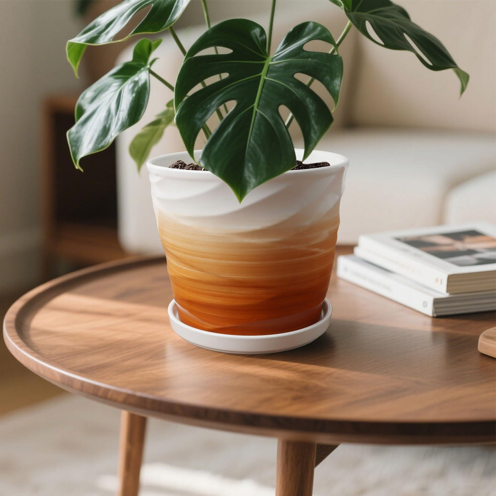 YUFDA planter in use with snake plant adding vertical greenery to table
