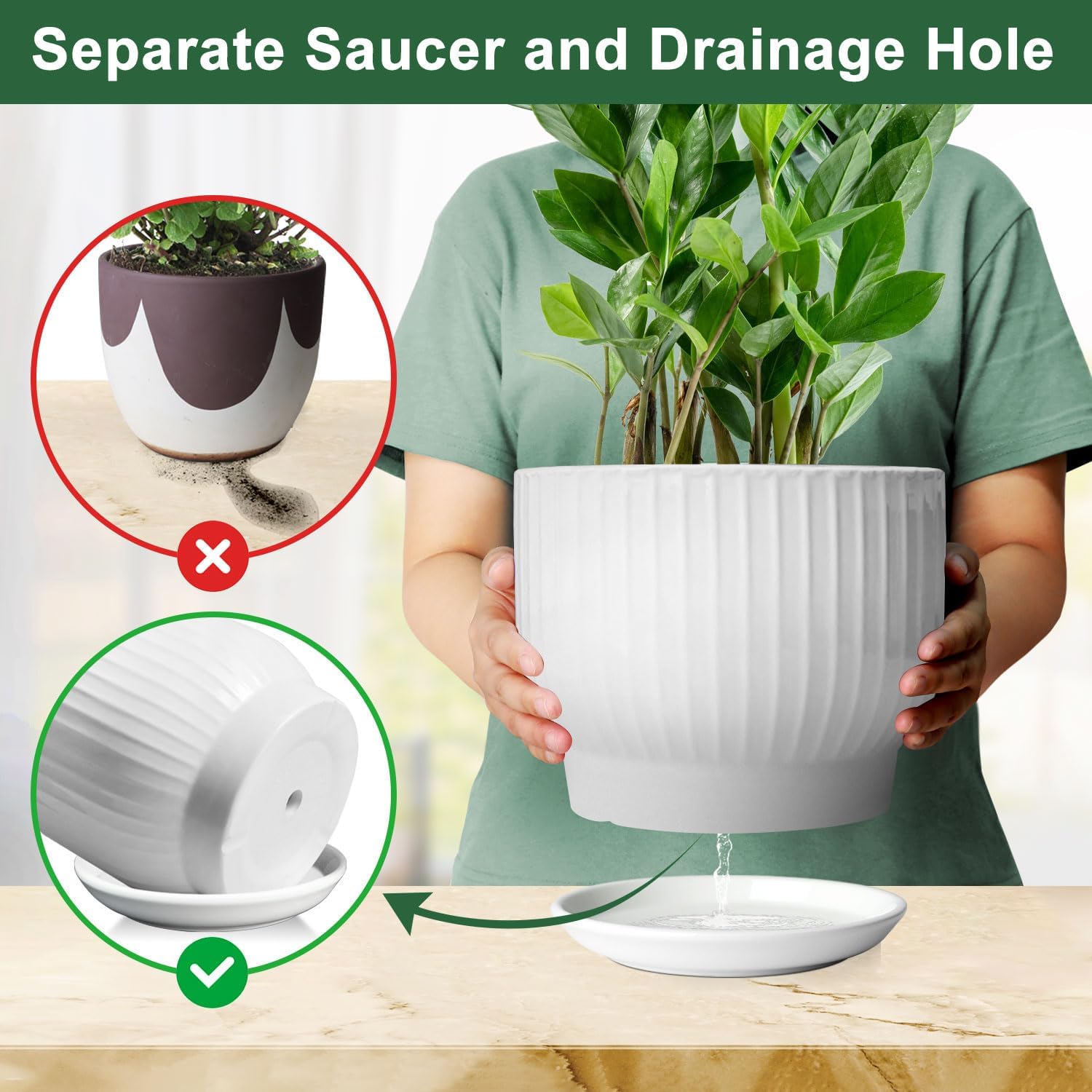 YUFDA saucer and drainage holes demonstrating water control and surface protection