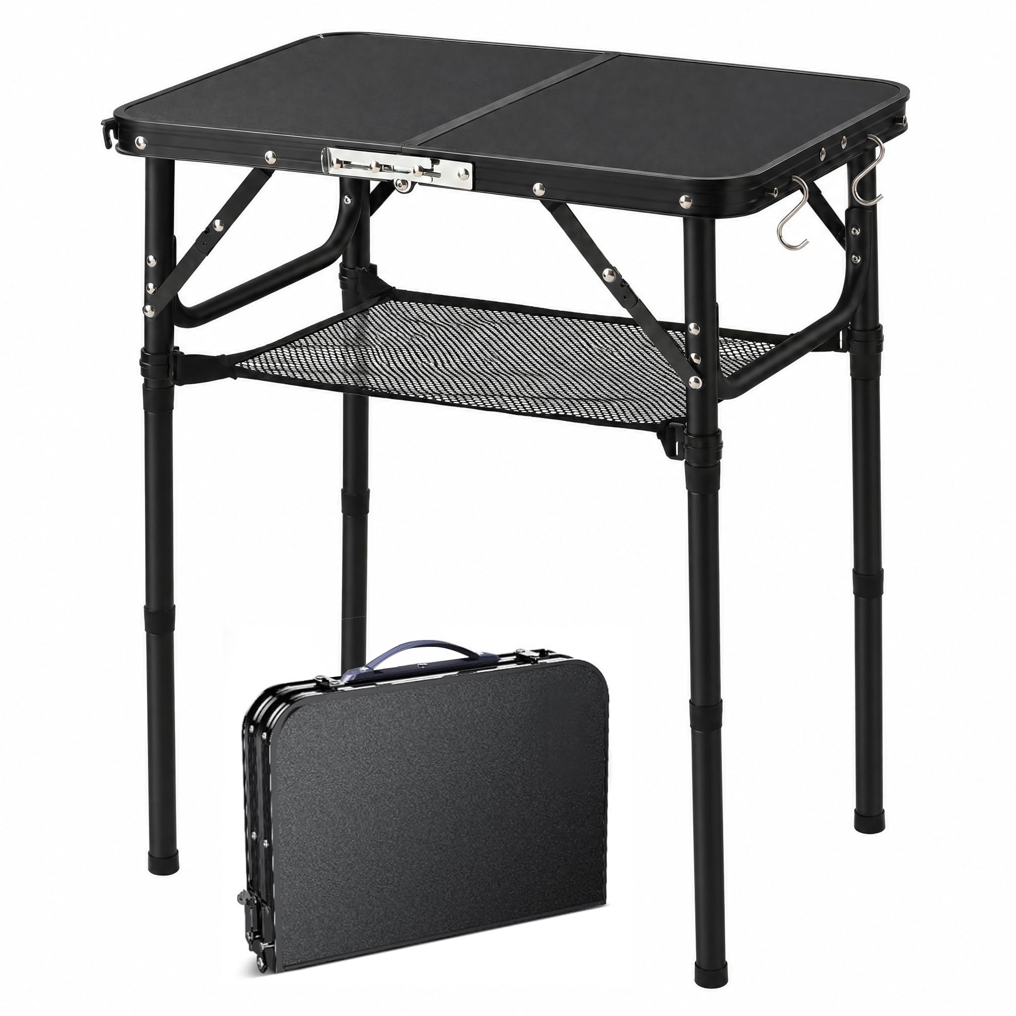 YUFIFAIRY front view of folded portable table showing compact profile and handle