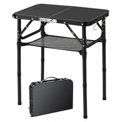 YUFIFAIRY front view of folded portable table showing compact profile and handle