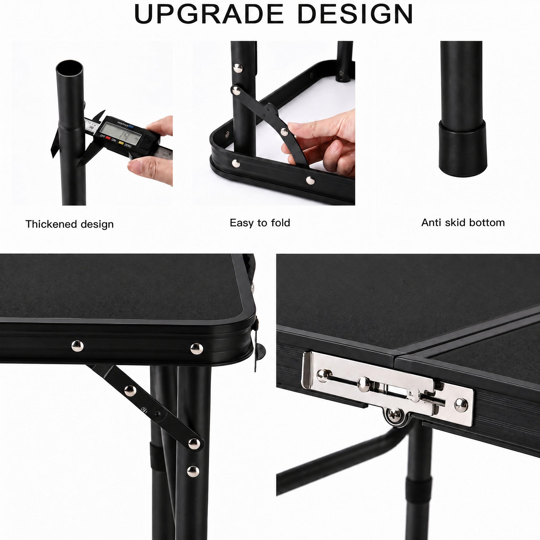 YUFIFAIRY adjustable leg mechanism showing three height options for versatility