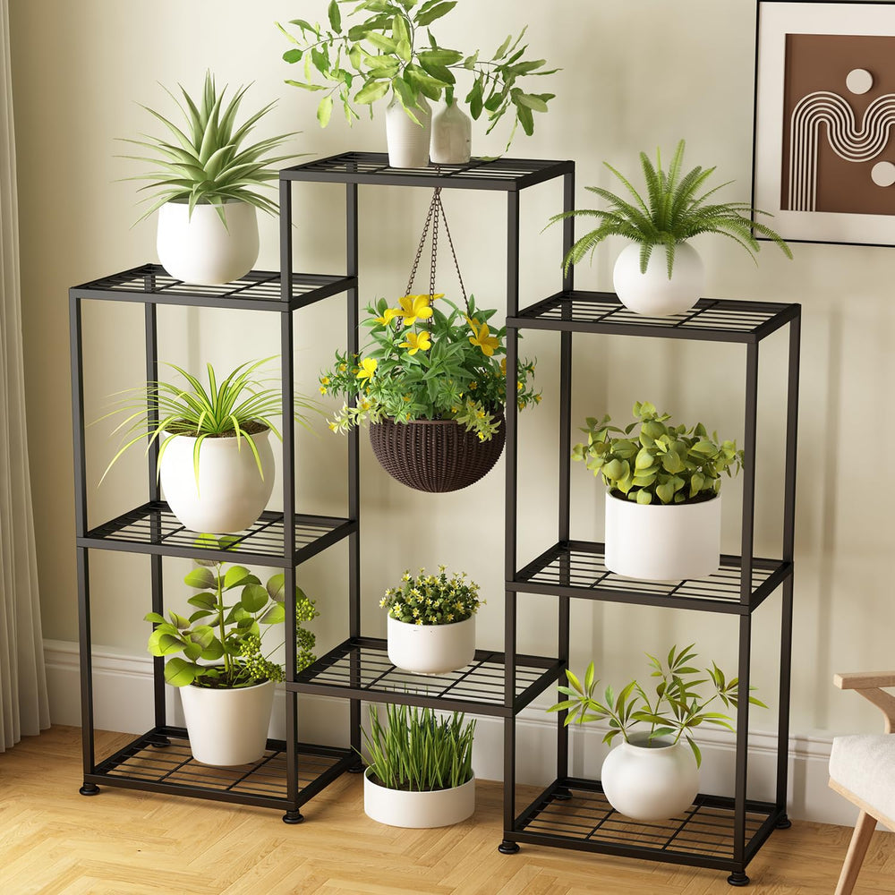 YUJCHMTZN front view of assembled tiered plant stand, shows sturdy vertical display