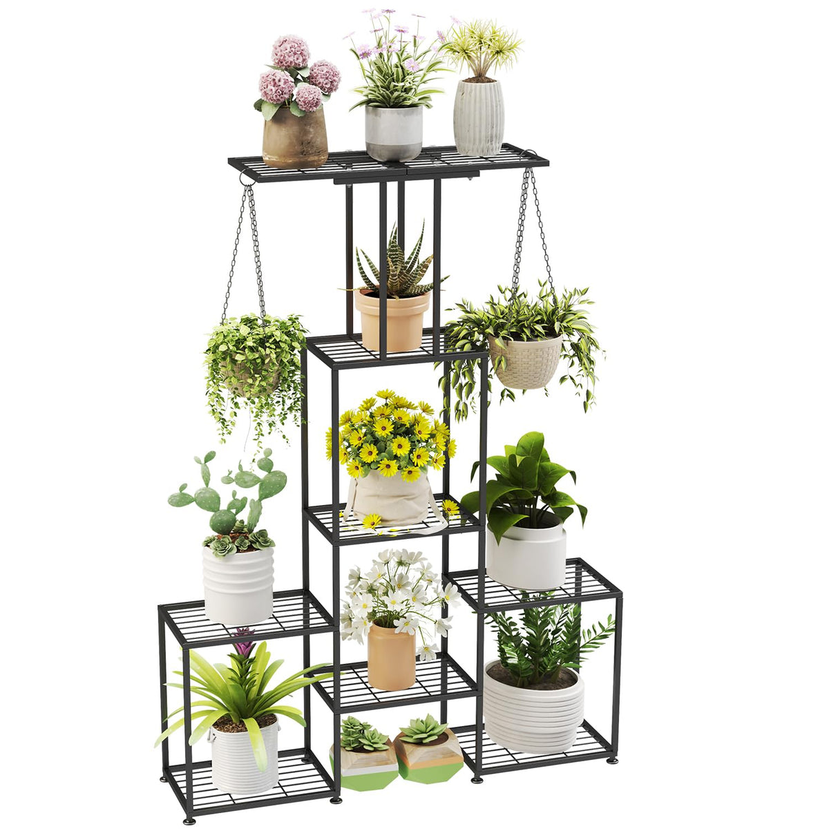 YUJCHMTZN front view of six-tier plant stand showing space-saving display benefit