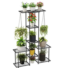 YUJCHMTZN front view plant stand displaying multiple pots, maximizing vertical space