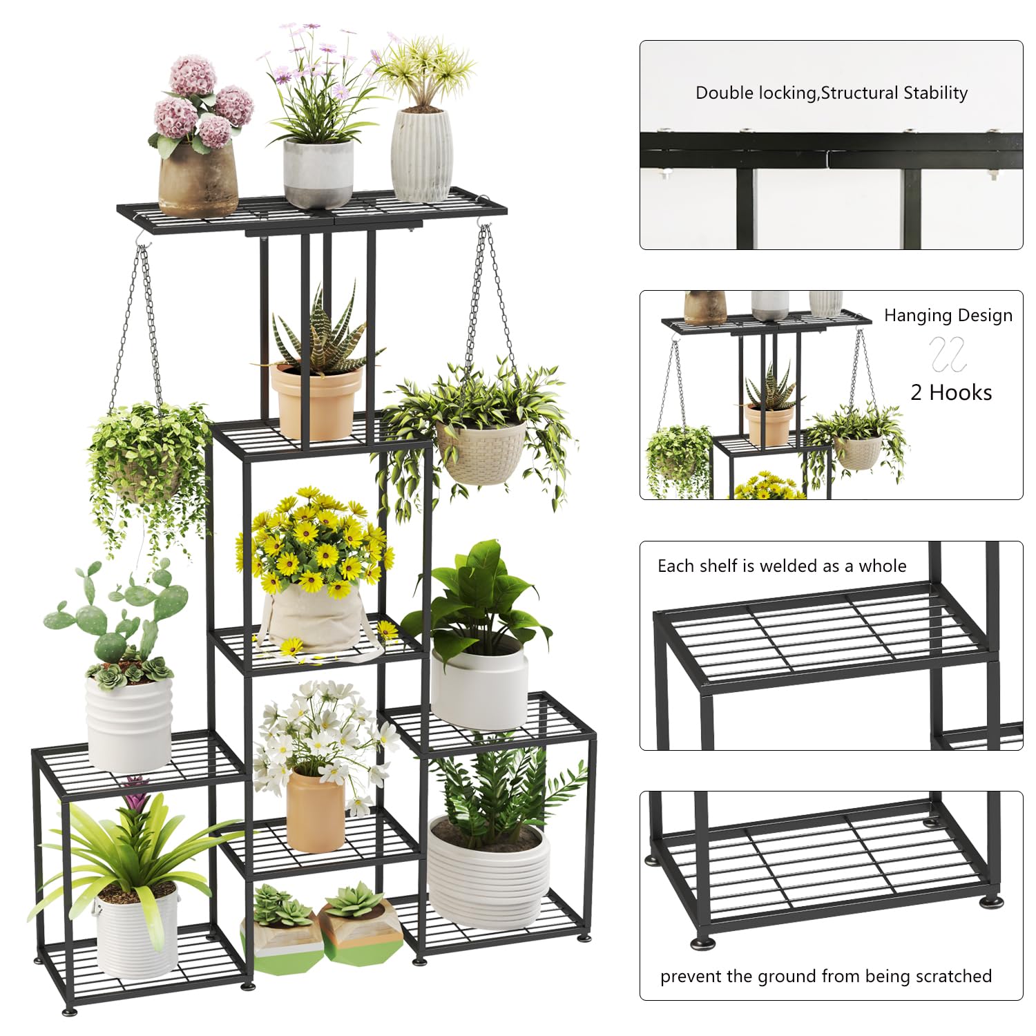 YUJCHMTZN lifestyle shot indoors showing organized multi-plant display