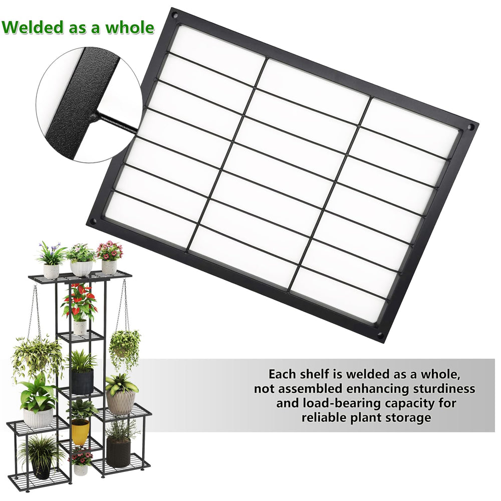 YUJCHMTZN top-down shelf spacing showing room for taller plants and drainage