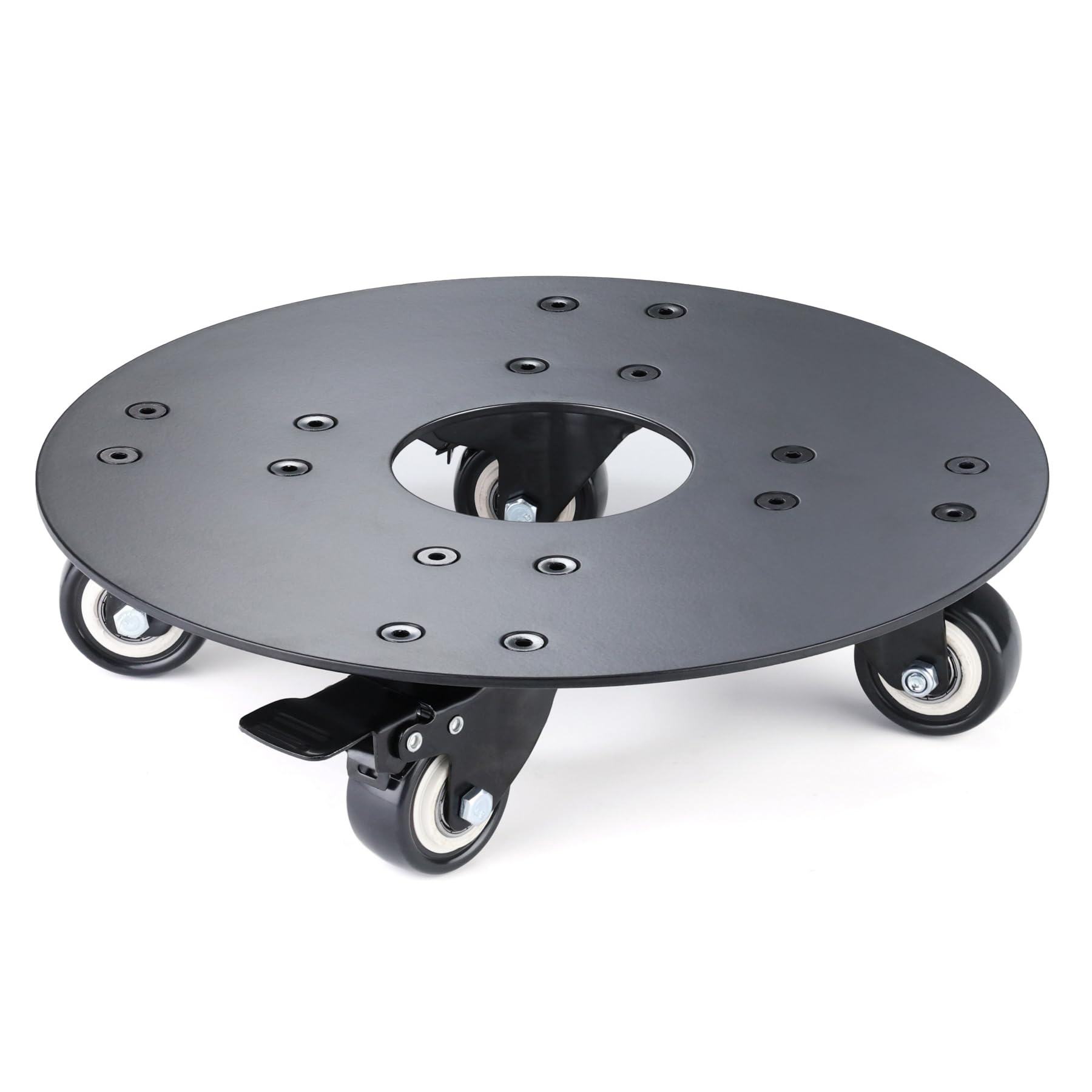 YUjieSTC front view showing sturdy black plant caddy and benefits of mobility