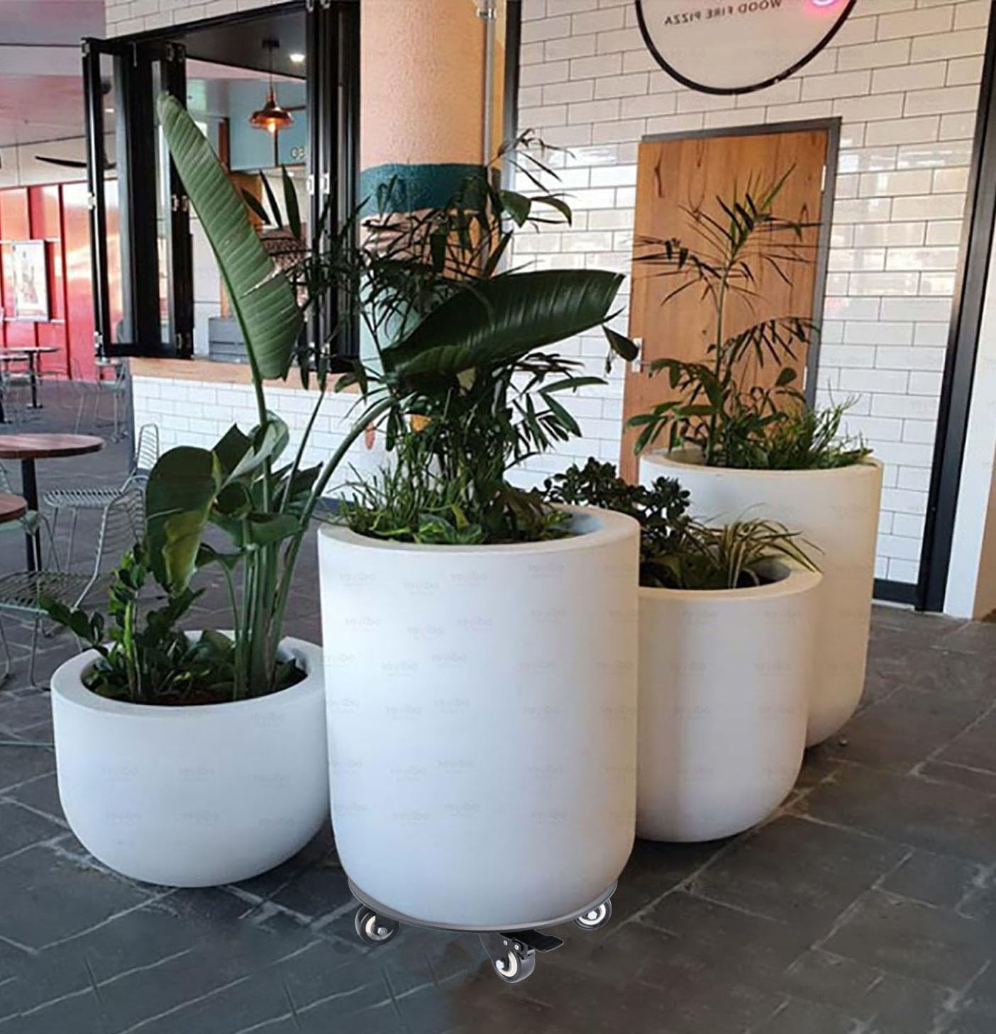 YUjieSTC outdoor deck setup with plant stand demonstrating weather-resistant powder coat