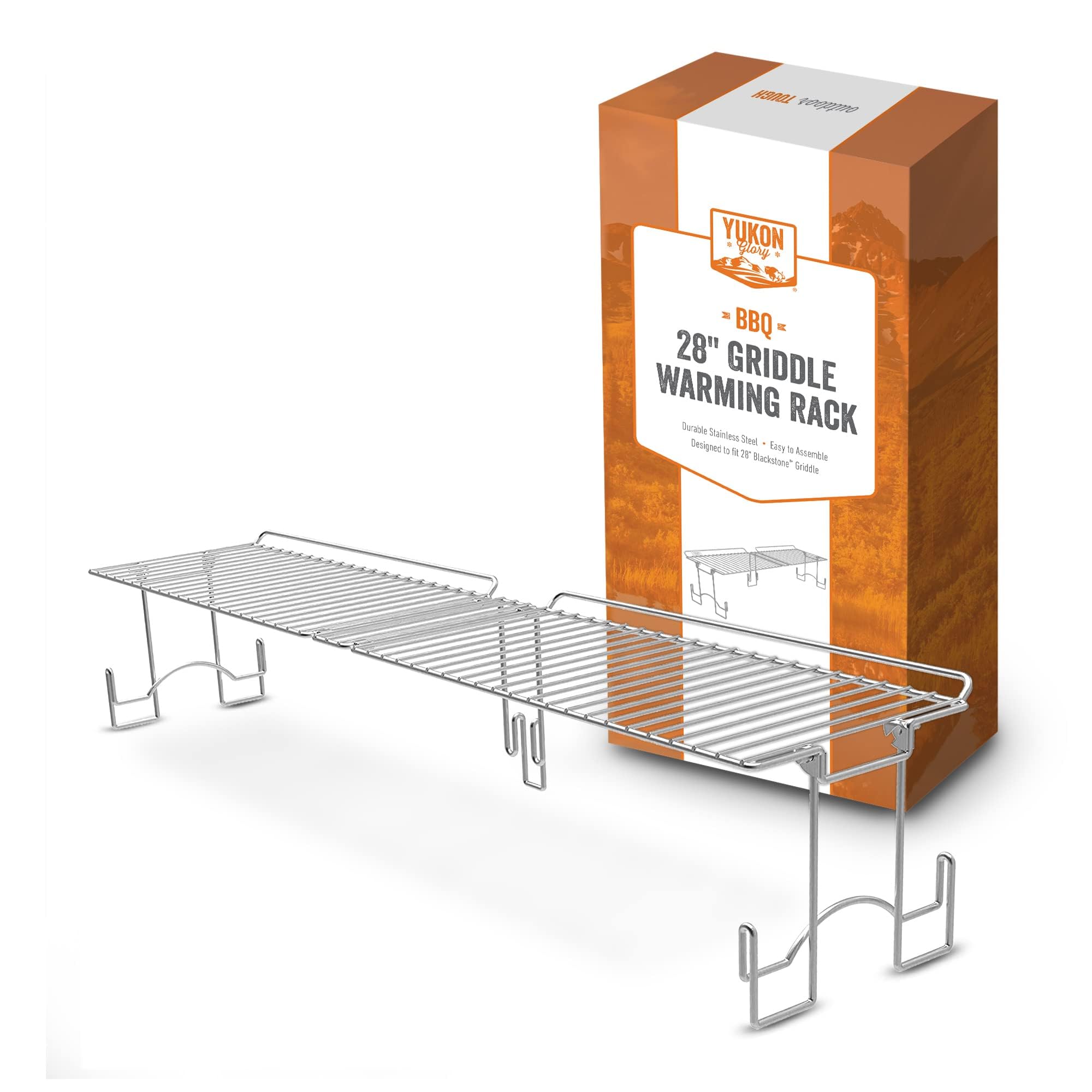 Yukon Glory front view mounted on griddle showing stable elevated shelf benefit