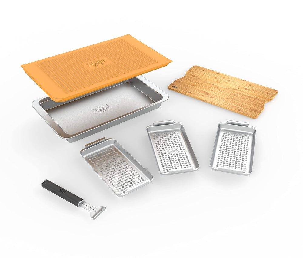 Yukon Glory tray beside ruler showing dimensions for grill fit