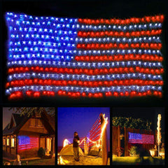 YULIANG front view flag net lights showing full stars and stripes, bright curb appeal