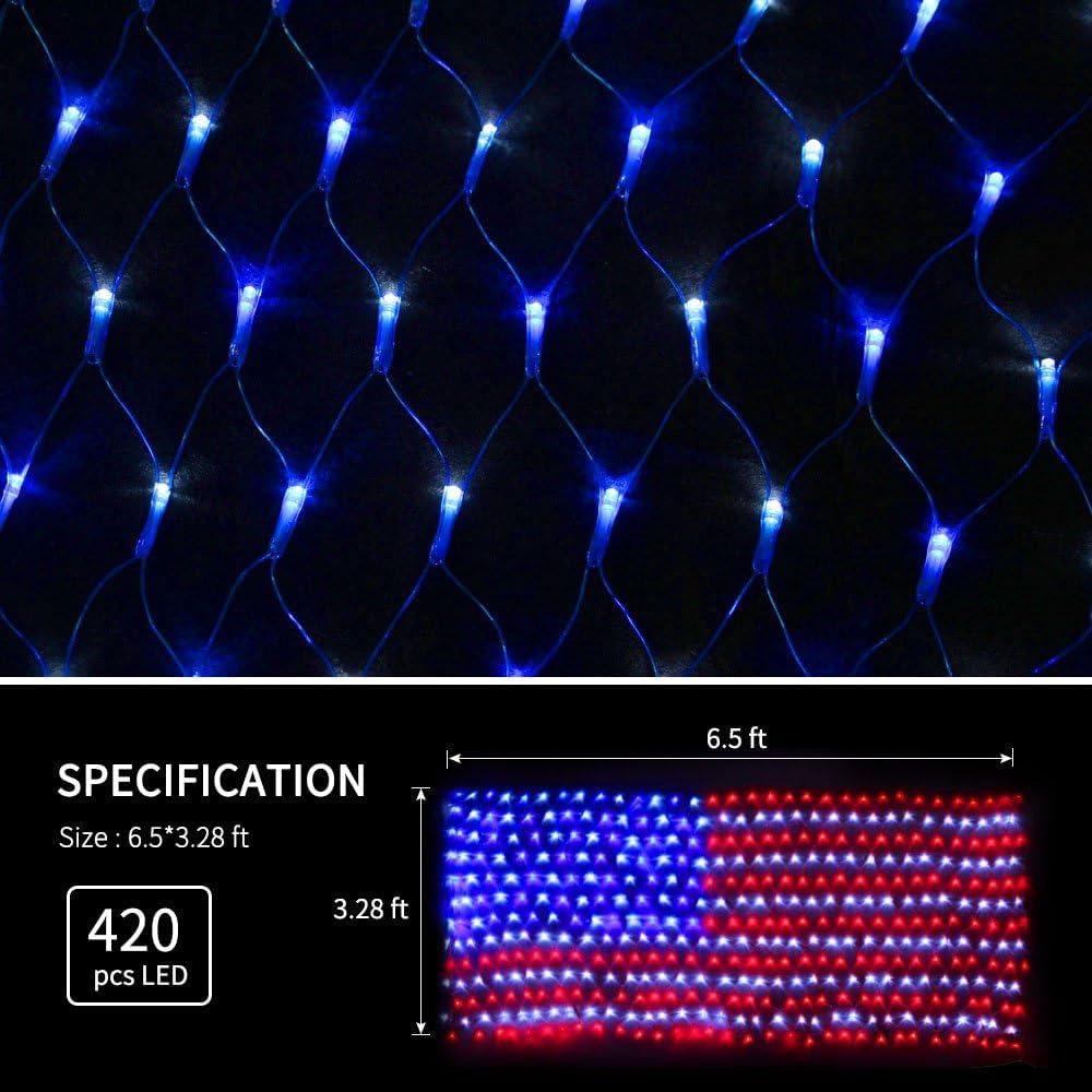 YULIANG flag lit on a porch at night, adding festive patriotic ambiance