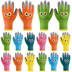 Yumoin front packaging showing 12 colorful kids gloves and fun monster faces for appeal