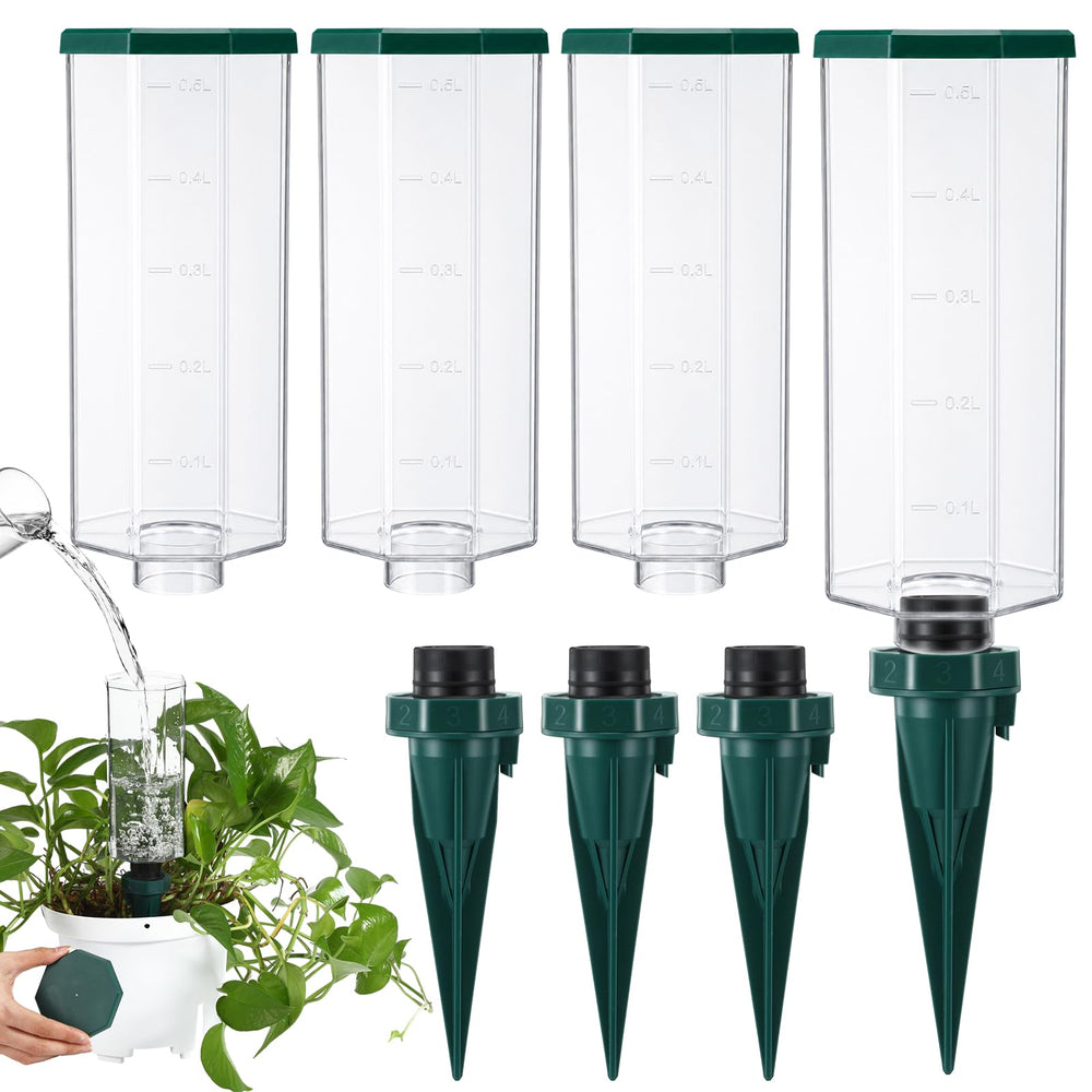 Yungyan front packaging kit showing four self watering spikes benefit travel convenience