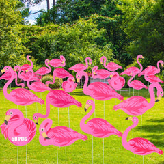 Yuntau flamingo signs front packaging showing full set and stakes benefit instant decor