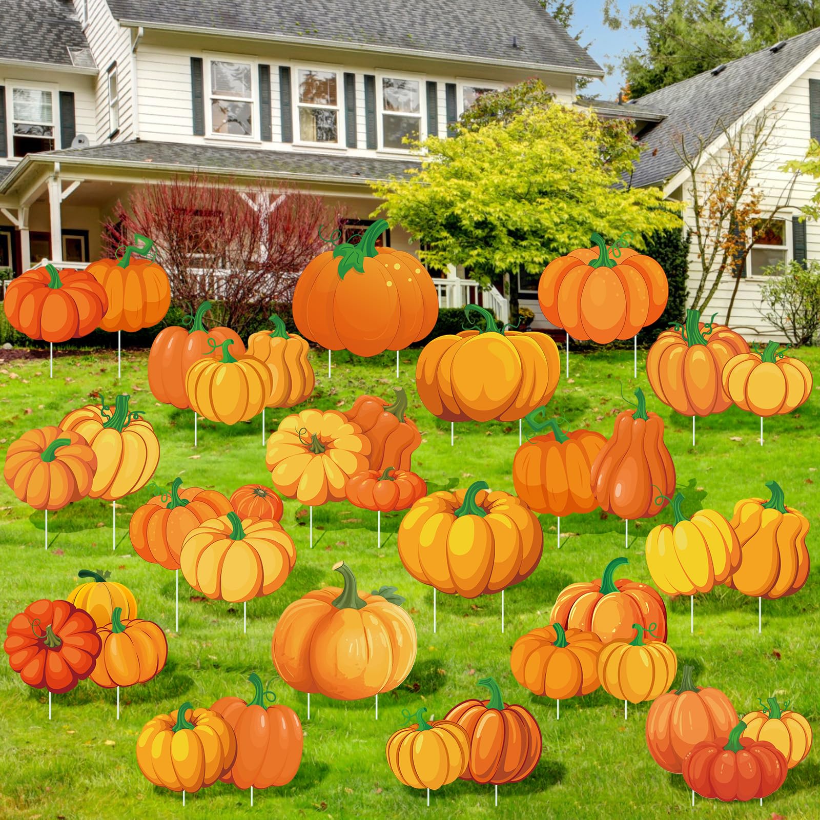 Yuntau pumpkin signs front view showing bright fall curb appeal