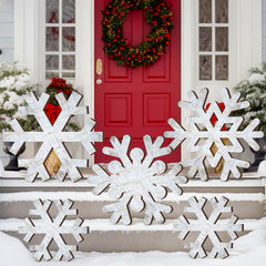 Yuntau snowflake front view on porch showing crisp vintage look and instant winter charm