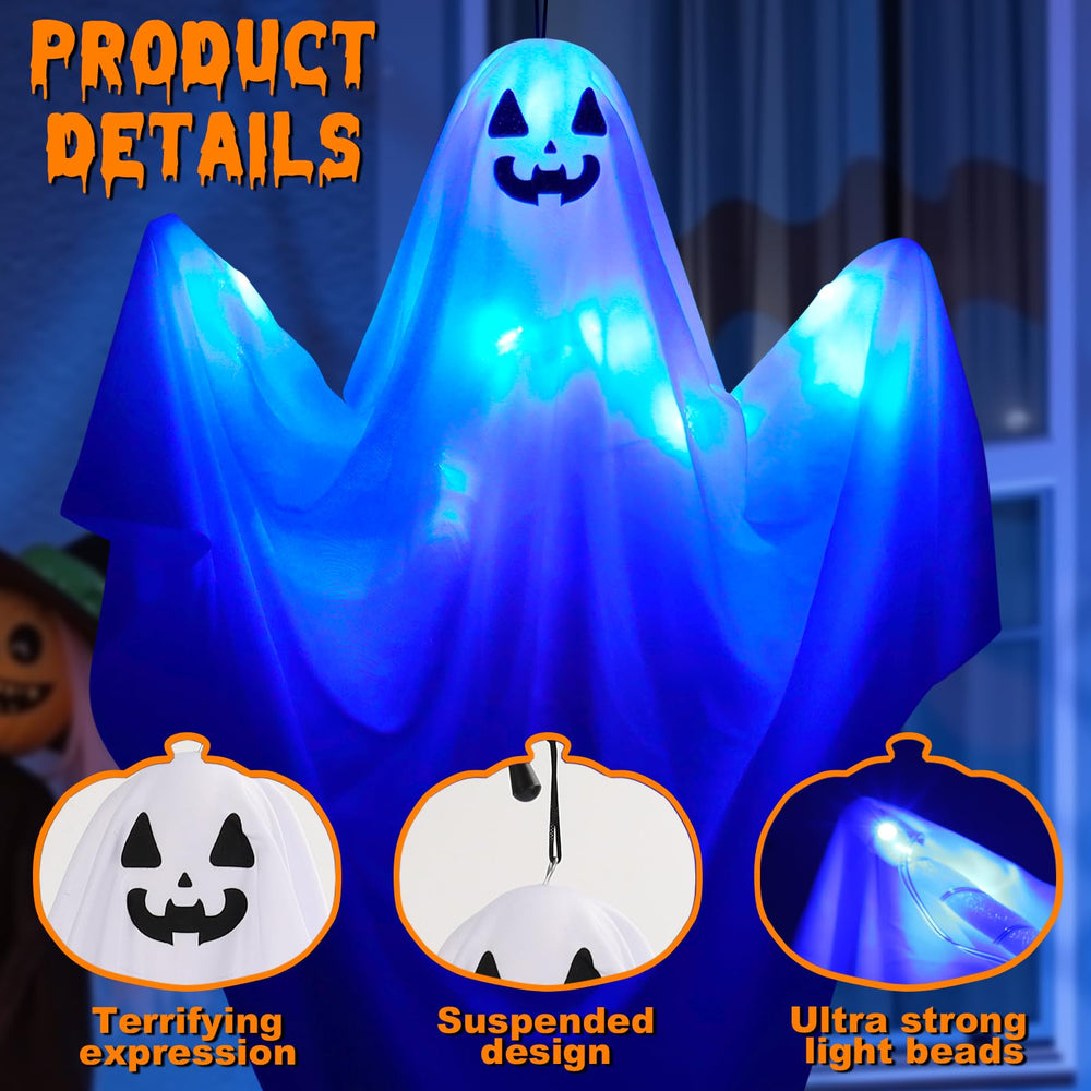 YUNVI glowing blue LED ghost at night creating spooky porch ambiance