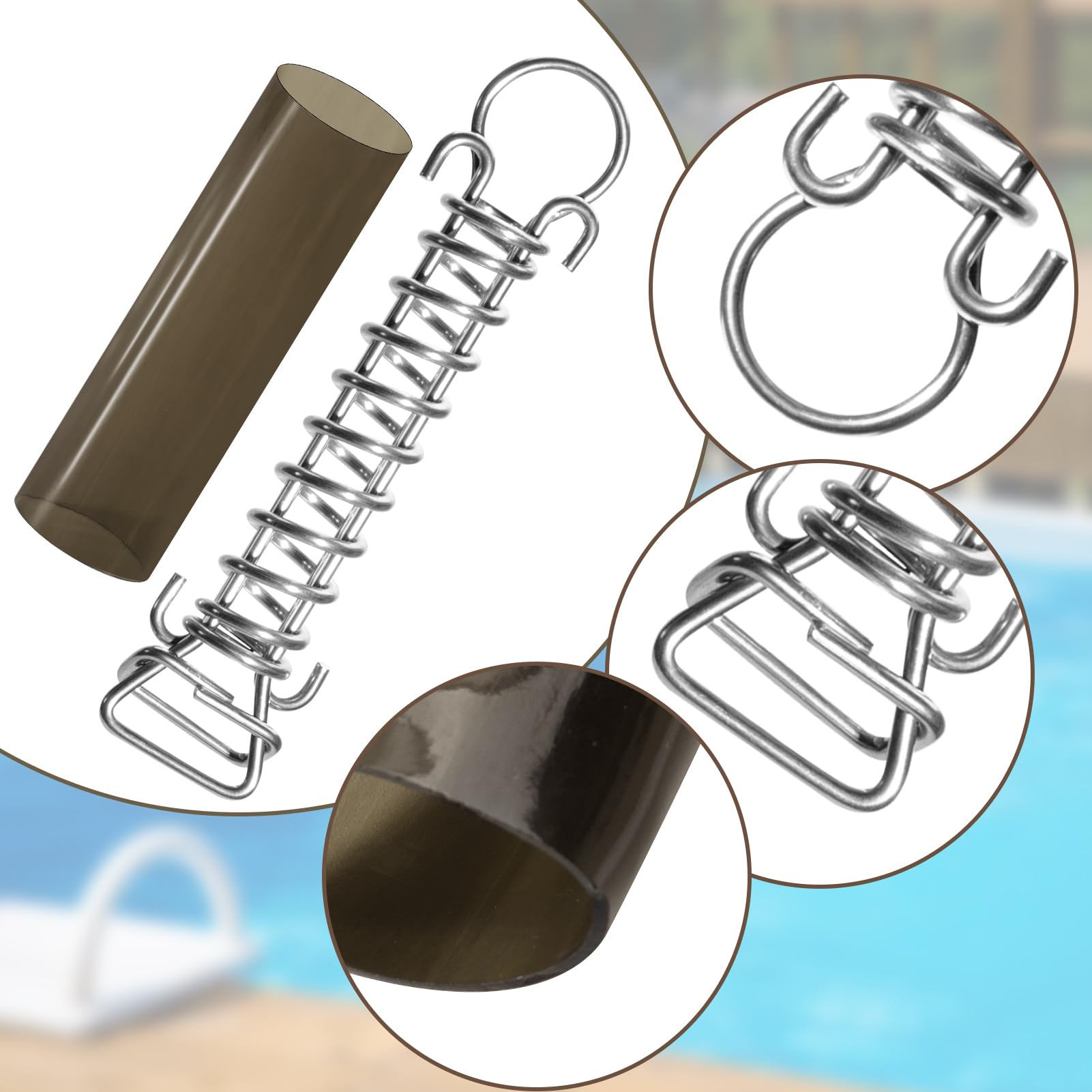 YUNVI spring hooked to pool cover strap demonstrating secure hold