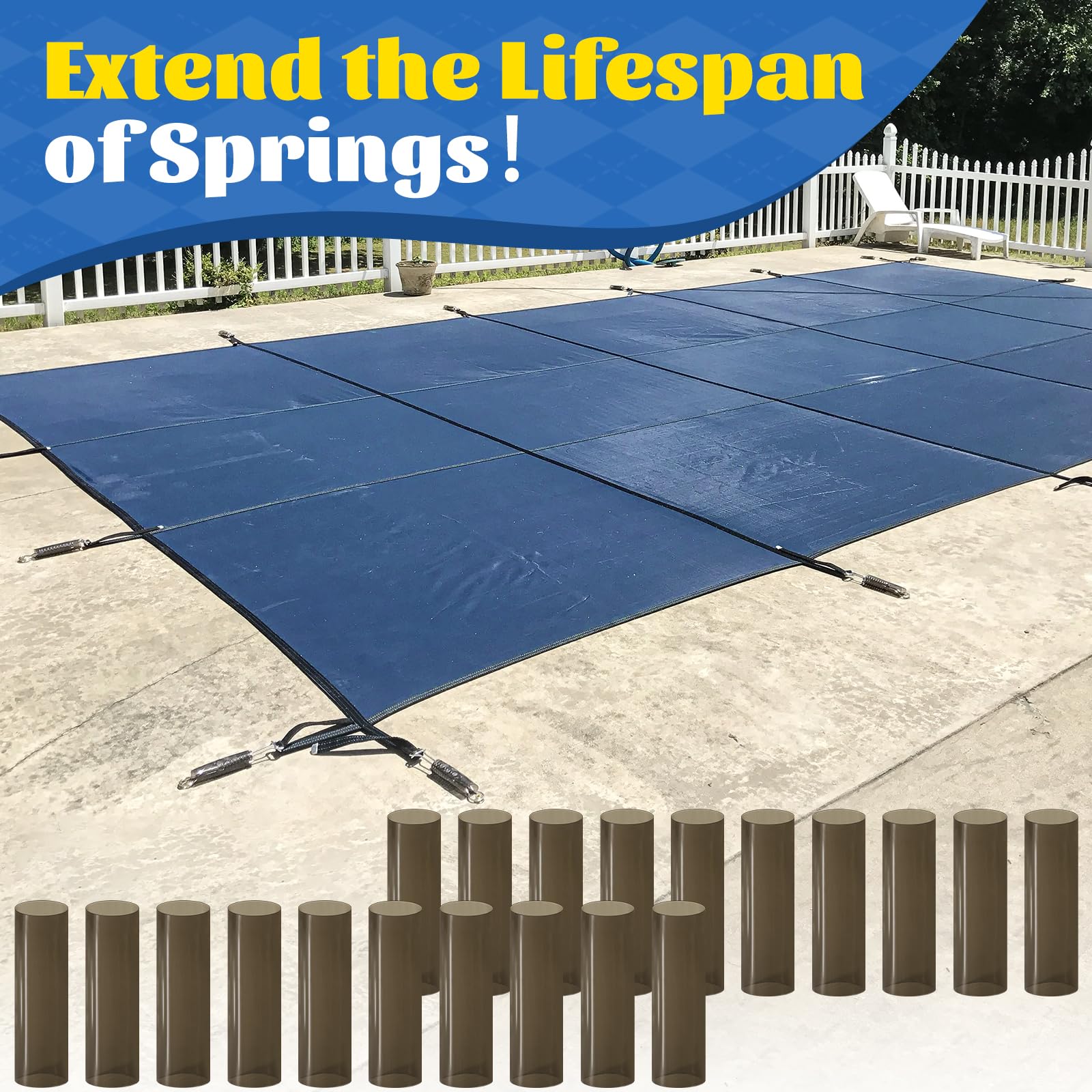 YUNVI sleeves on pool cover springs in snow showing winter durability