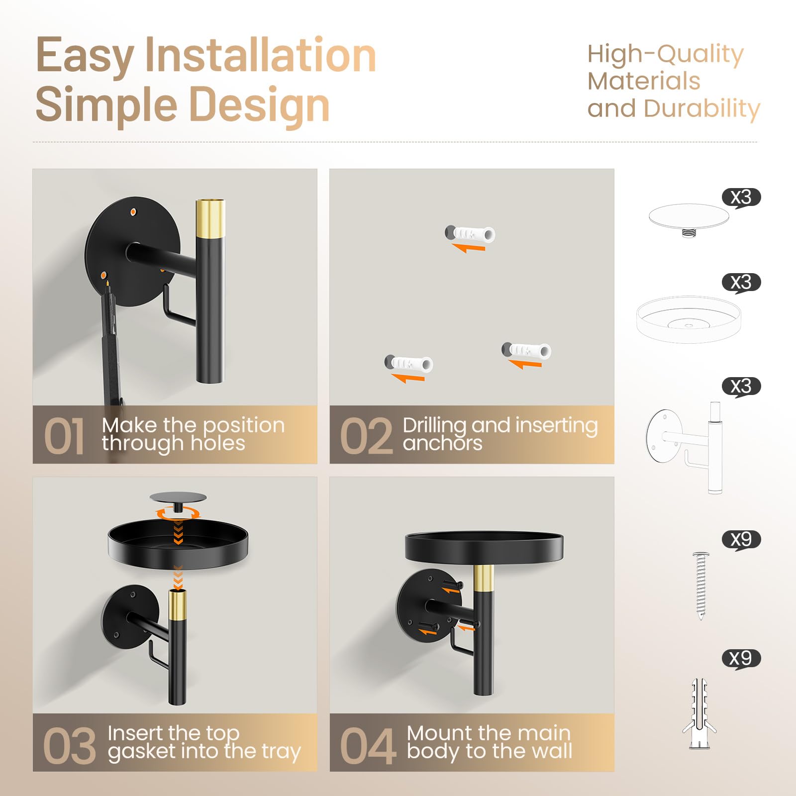 YUOROS packaging and mounting hardware displays included screws and anchors