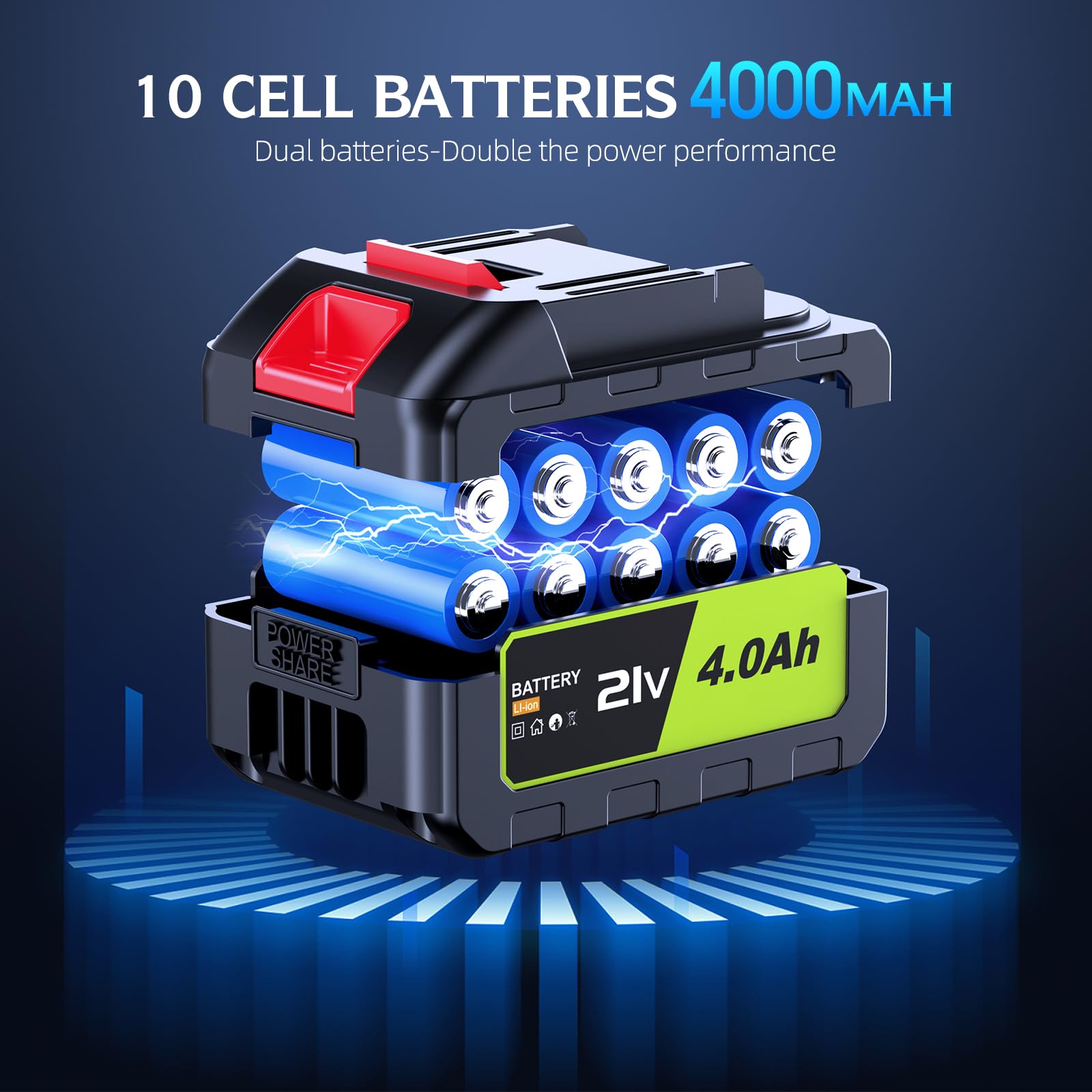 YUQUESEN two 21V 4000mAh batteries and fast charger for extended runtime benefit