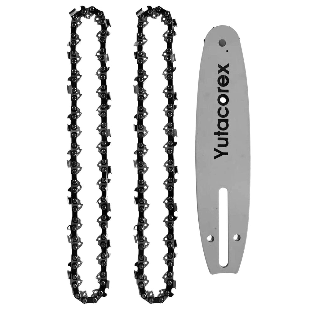 Yutacorex front packaging showing 8-inch bar and two chains, clear compatibility labels