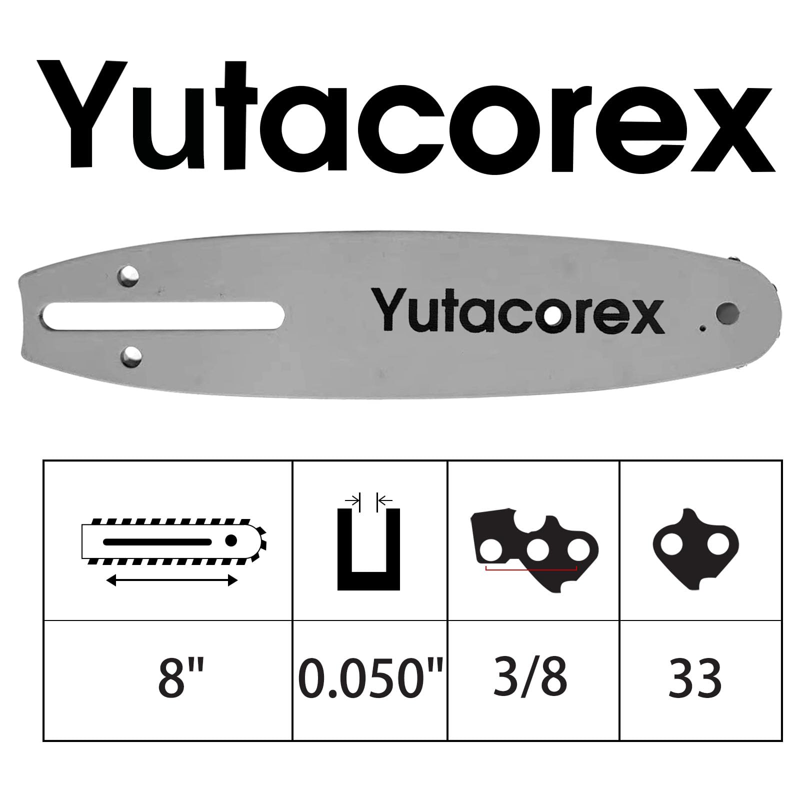 Yutacorex chain detail highlighting rivets and cutter teeth for reliable cutting performance