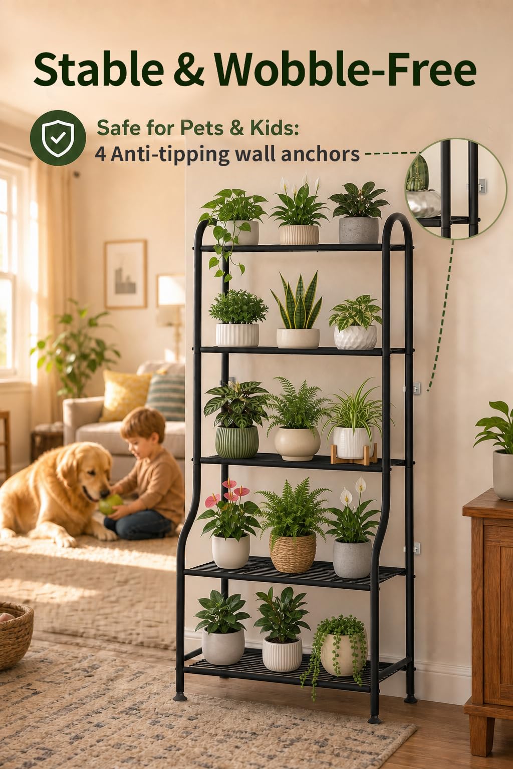 Yutrchey adjustable leveling foot detail, keeps stand stable on uneven floors