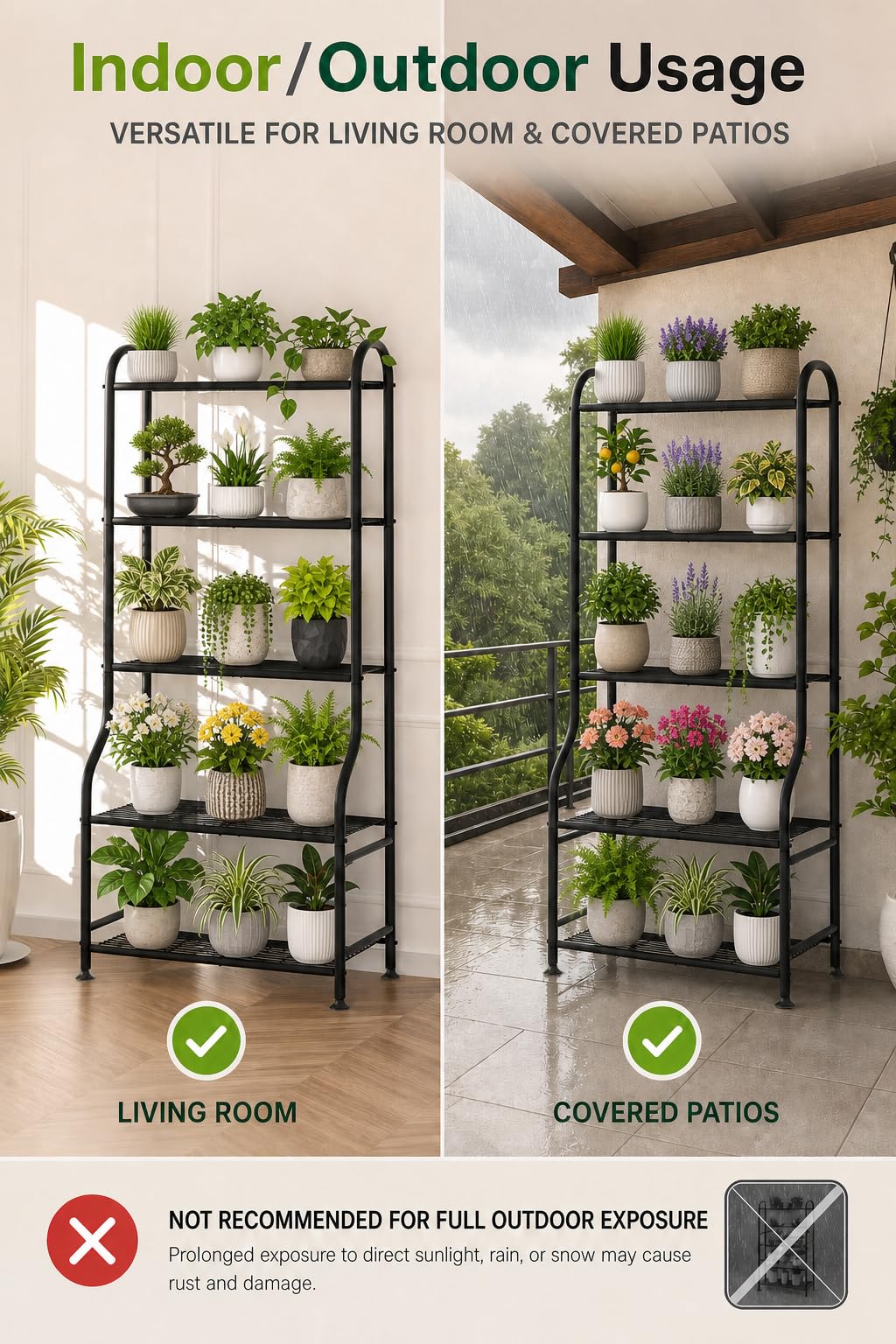 Yutrchey shelf loaded with ceramic pots, supports heavy planters securely