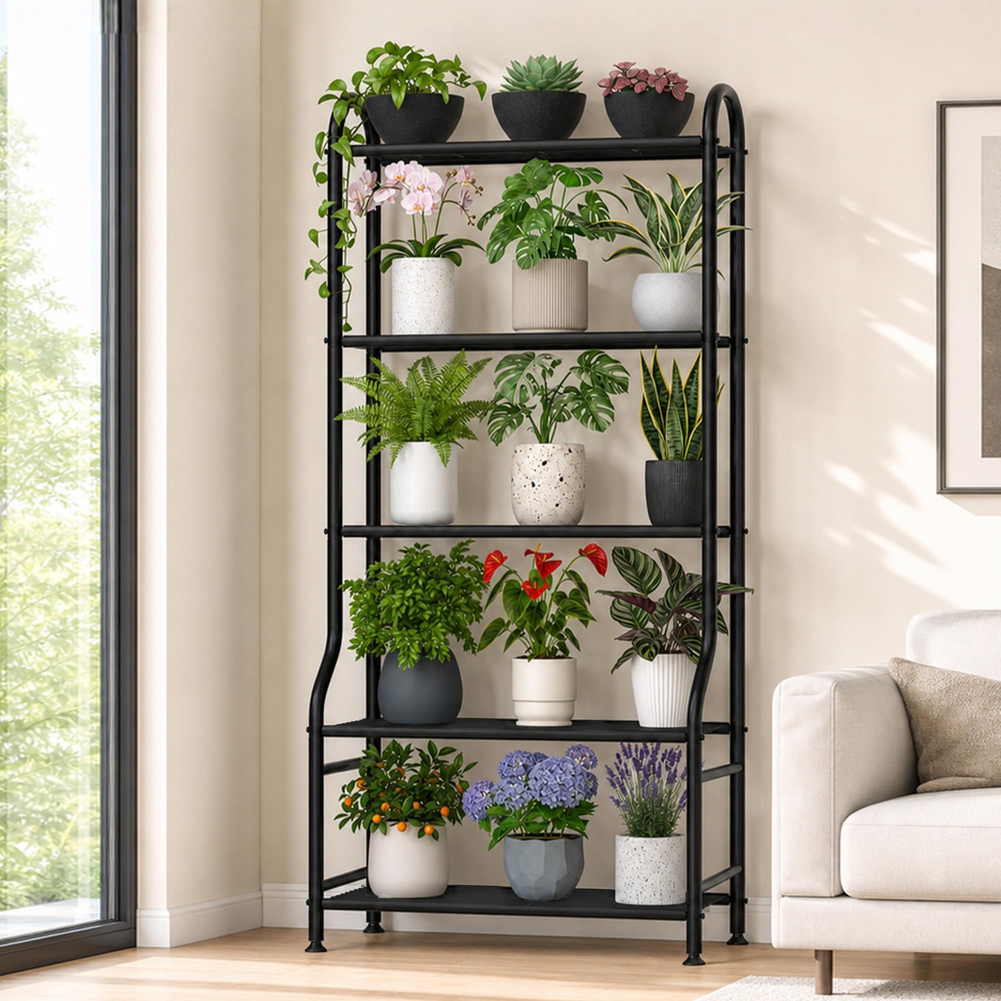 Yutrchey front view of 65-inch plant stand, maximizes vertical space