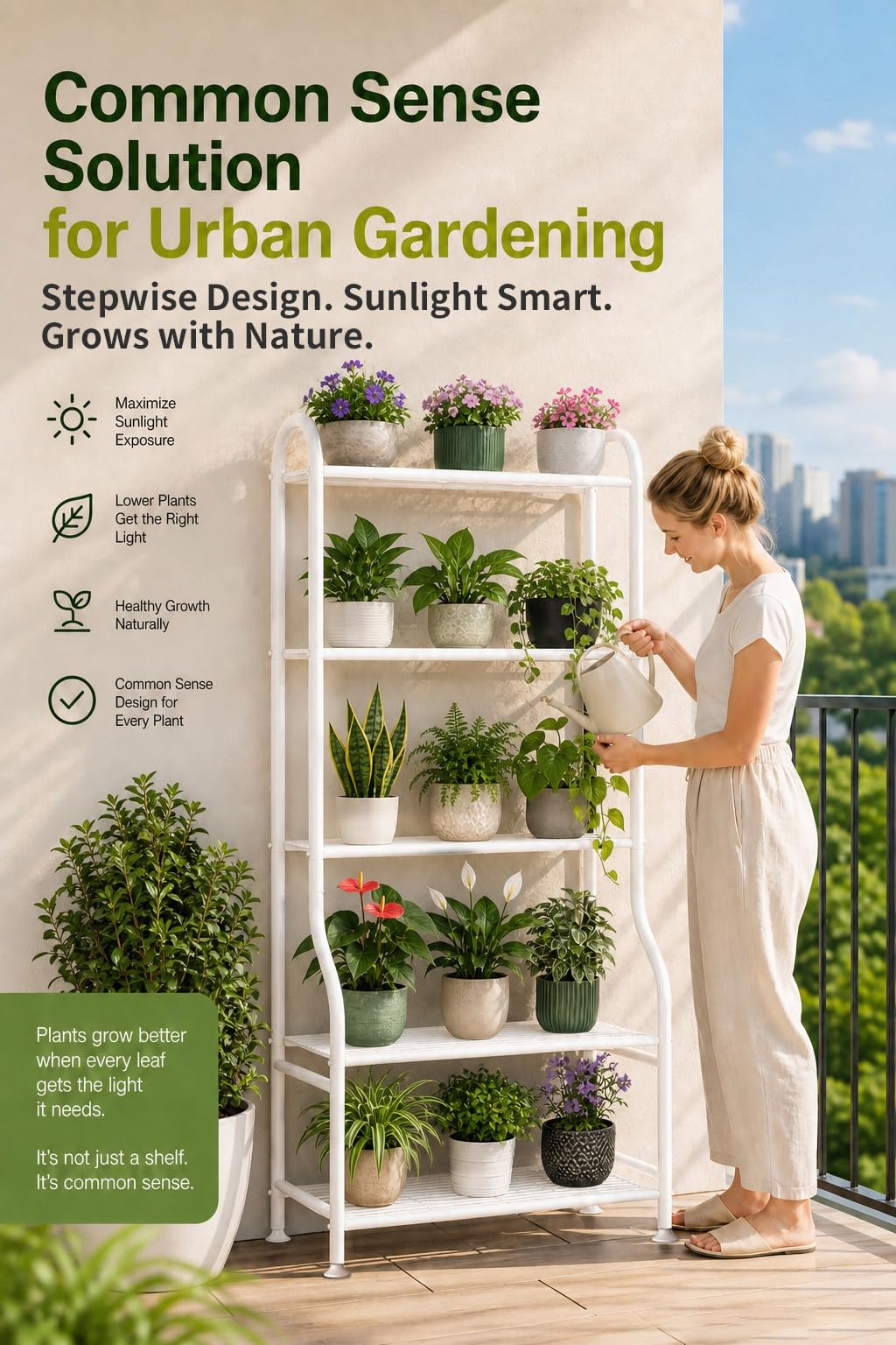 Yutrchey on balcony with lush plants creating a compact living display