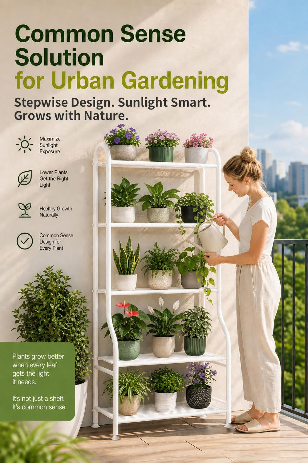 Yutrchey on balcony with lush plants creating a compact living display