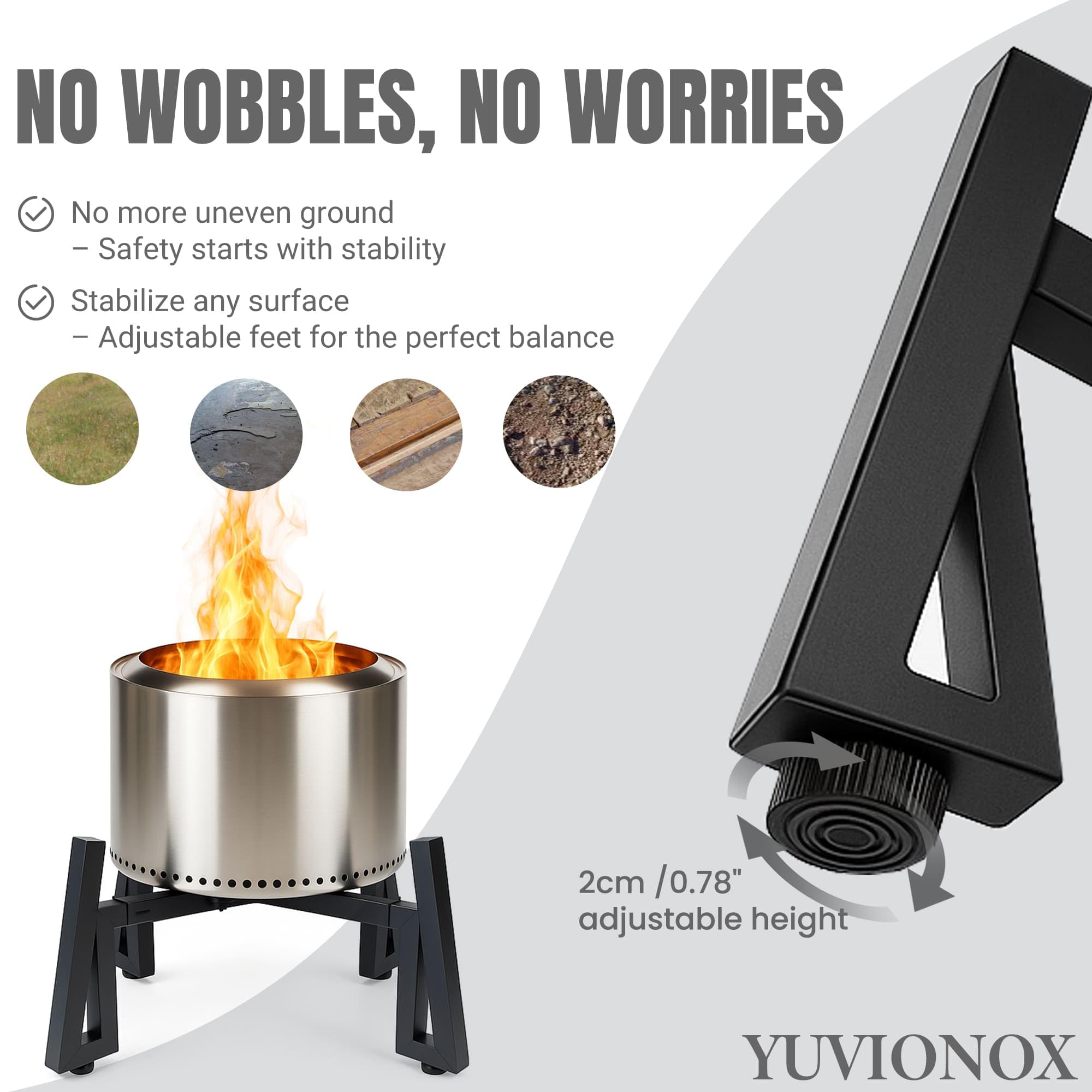 YUVIONOX scale comparison with ruler showing 15–27 inch fit range