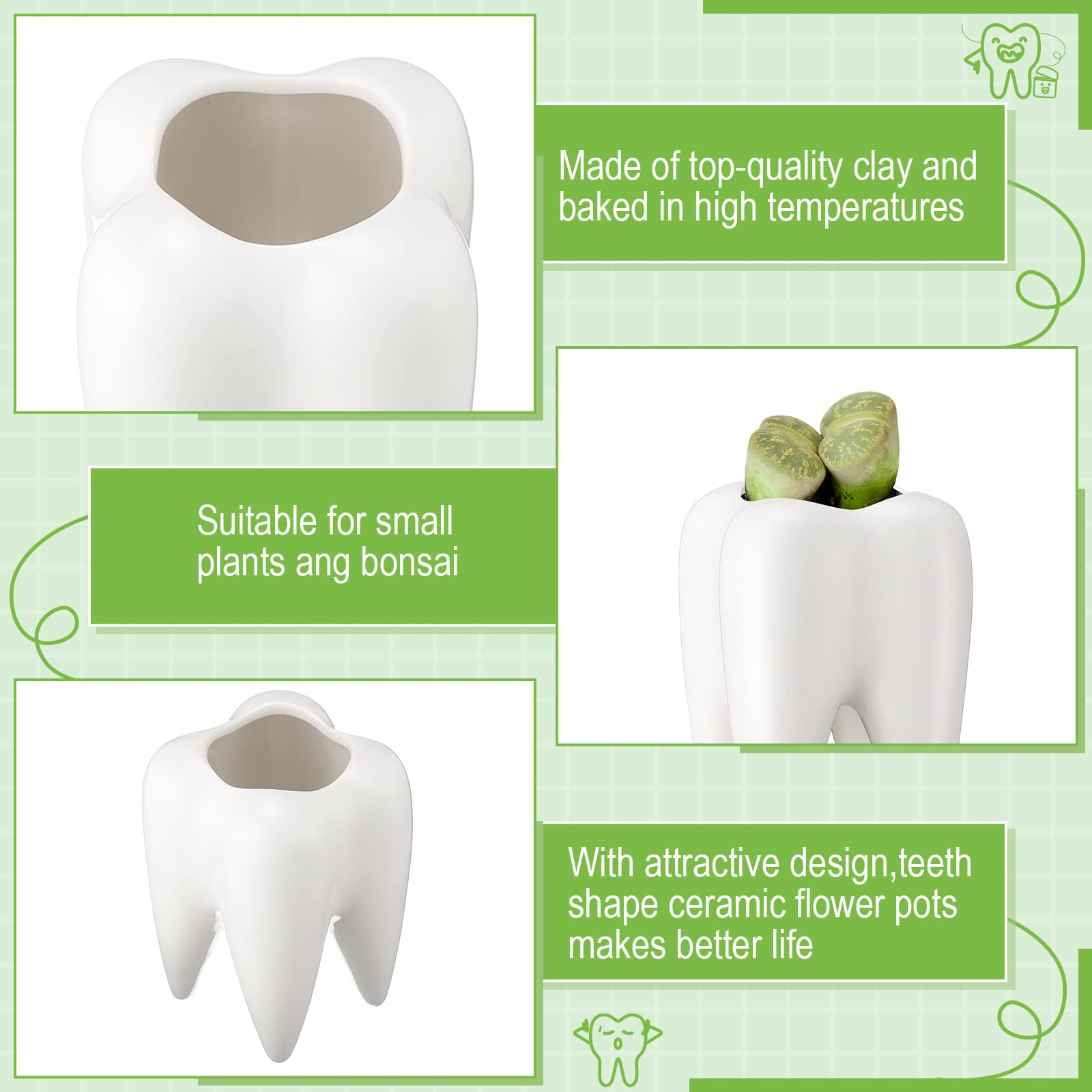 Yuxung tooth planter used for pens on desk showing organization and tidy workspace benefit