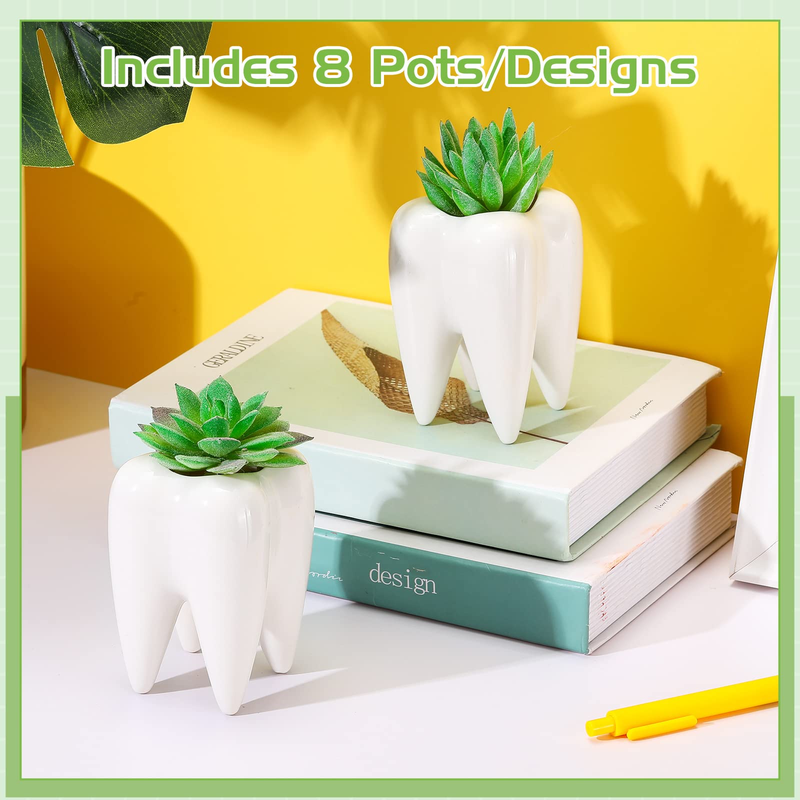Yuxung tooth planter next to ruler showing scale and space-saving benefit