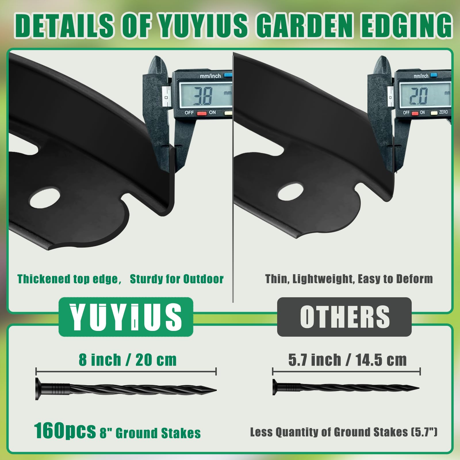 YUYIUS close-up of thickened 0.15" top edge highlighting rigidity and clean lawn separation
