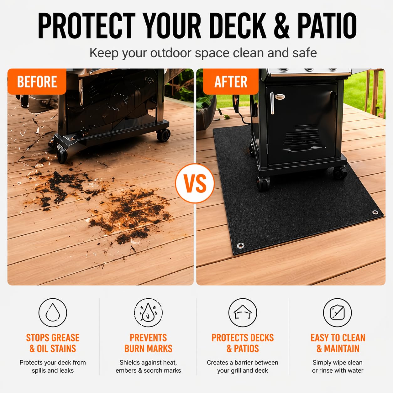 YVVZHOU PANN mat under a grill demonstrating full coverage protection